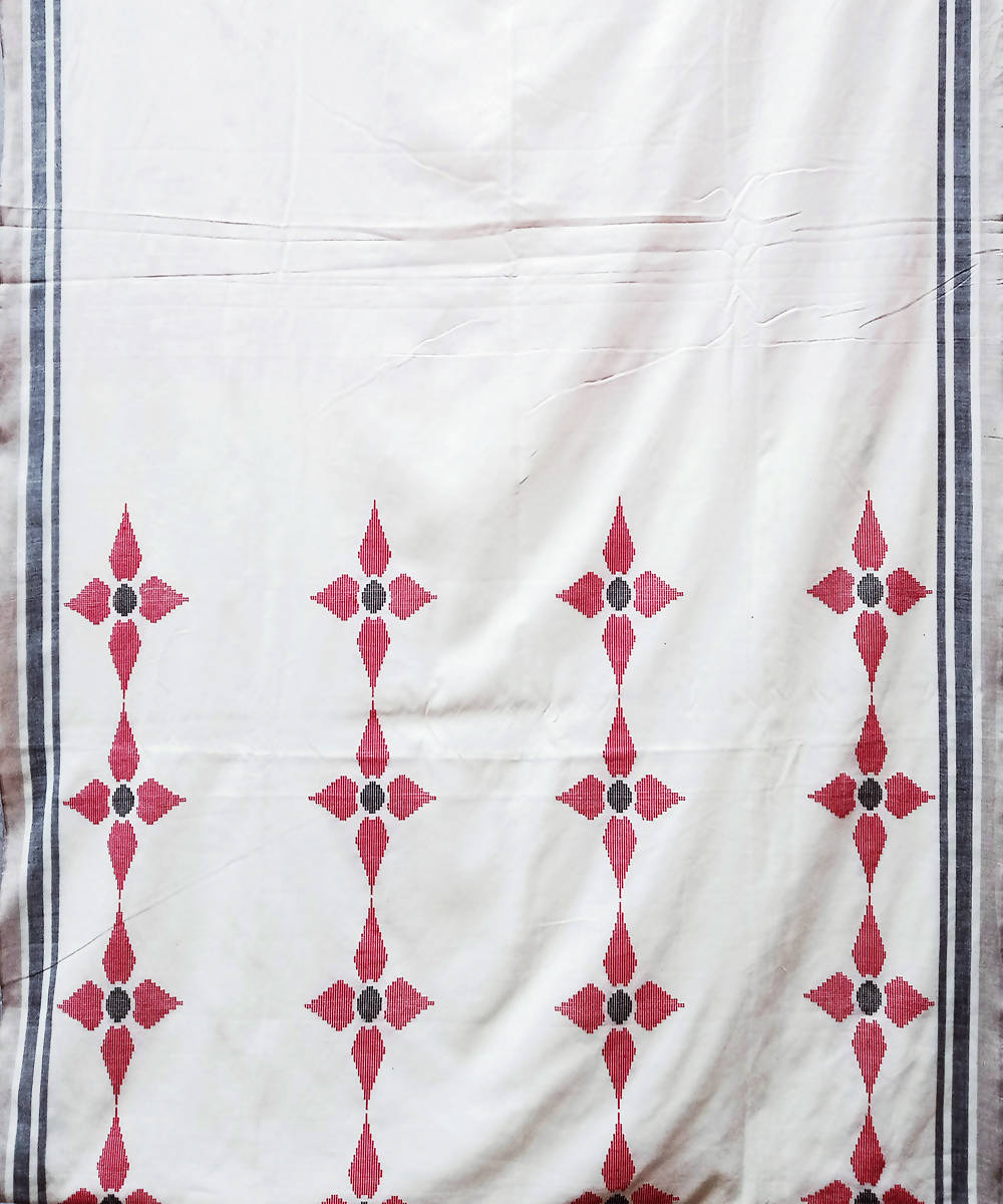 White red handwoven extra weft cotton saree