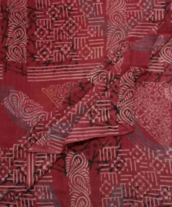 Red maroon natural dye ajrakh print handspun handloom cotton fabric