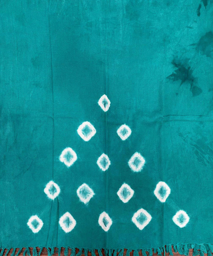 Teal green handwoven tie dye cotton waffle weave towel