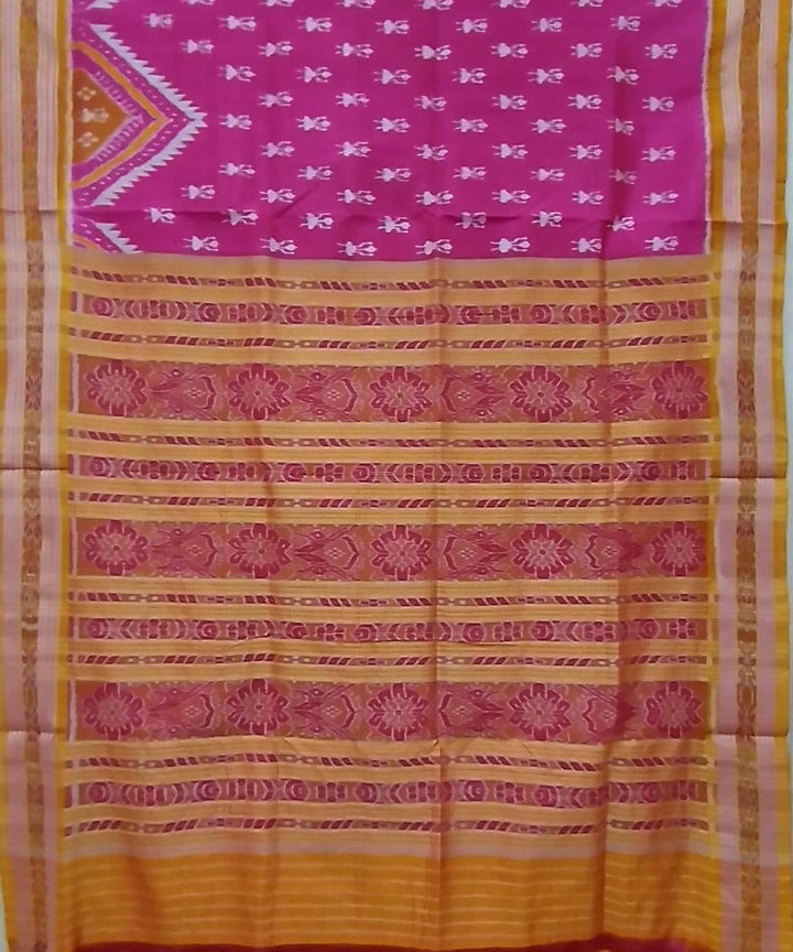 Pink golden yellow handwoven silk khandua saree