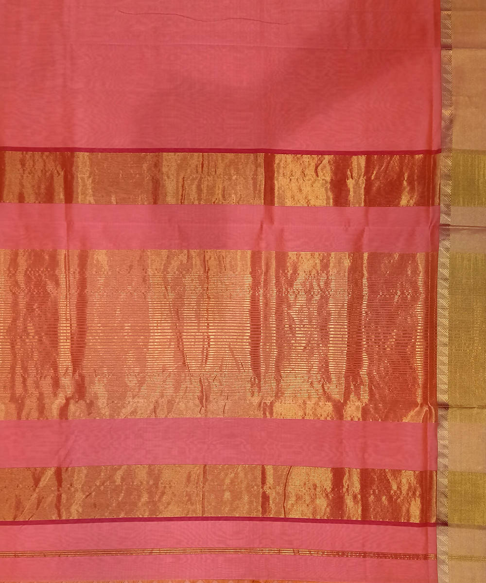 Maheshwari Peach Pink Handwoven Cotton Silk Saree