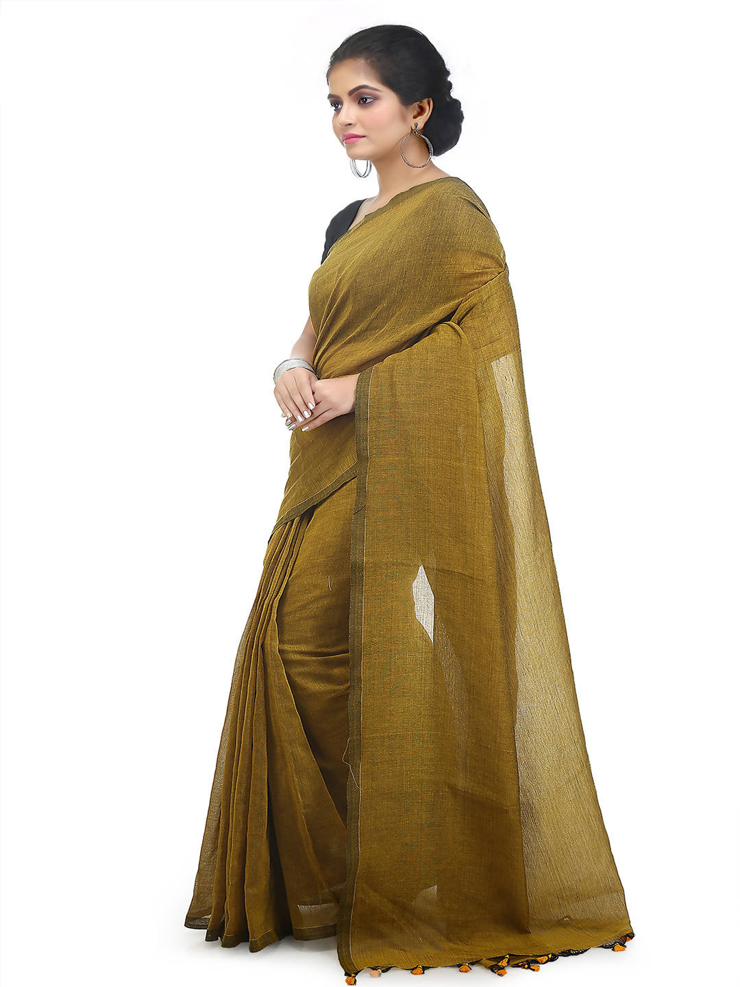Gold bengal handloom pure cotton saree