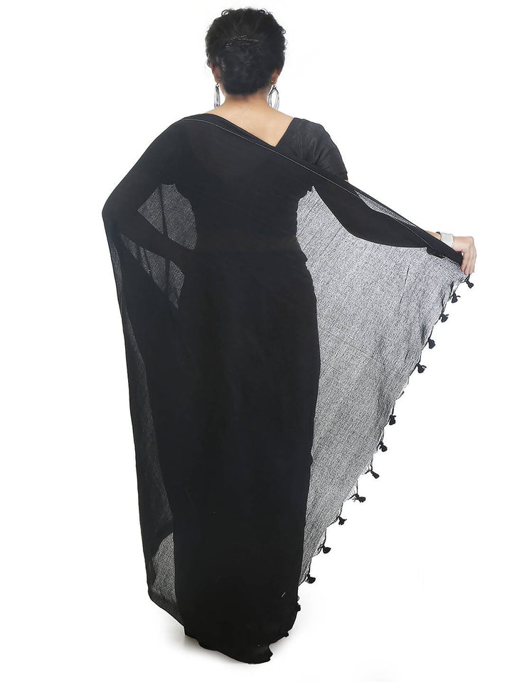 Black bengal handloom pure cotton saree
