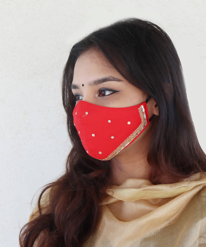 Red festive hand embroidery face mask