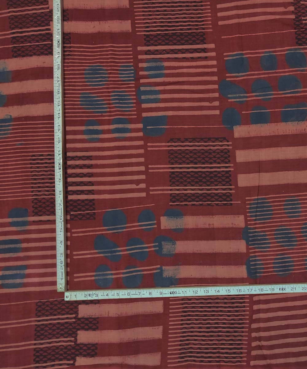 Red maroon natural dye ajrakh print organic handspun cotton fabric