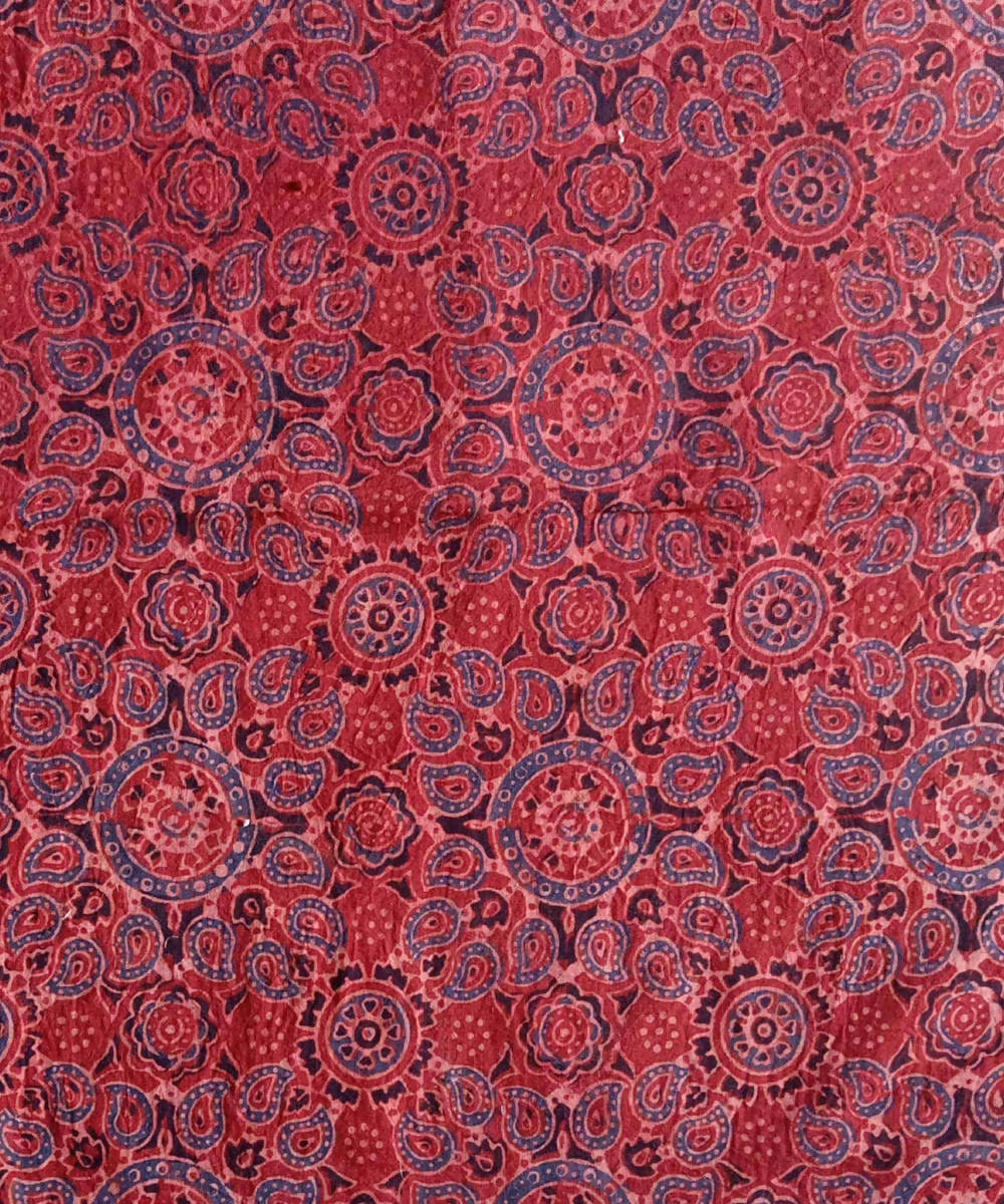 Red black blue natural dye ajrakh print handspun cotton fabric