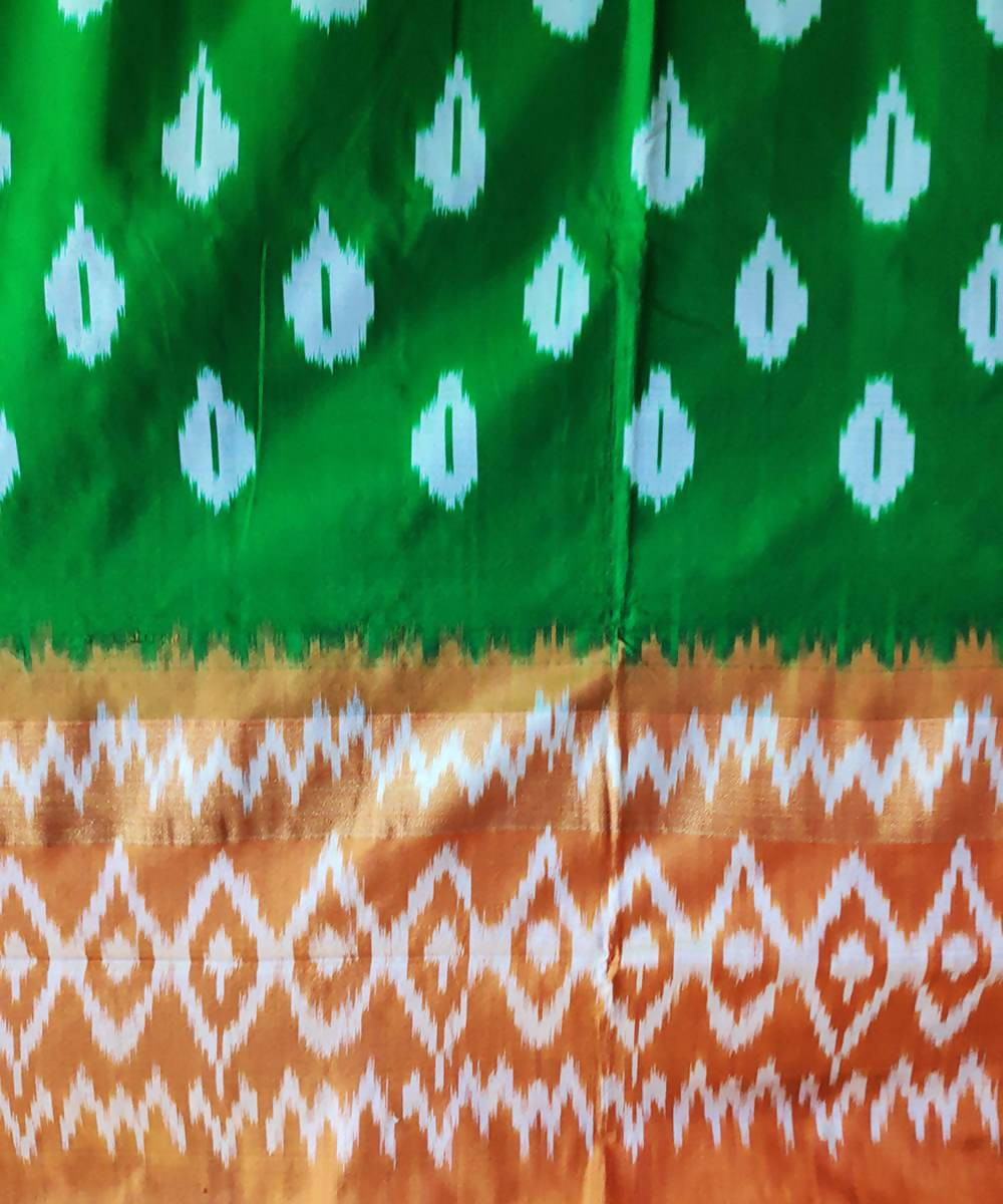 Dark green and red orange handloom ikat silk pochampally saree