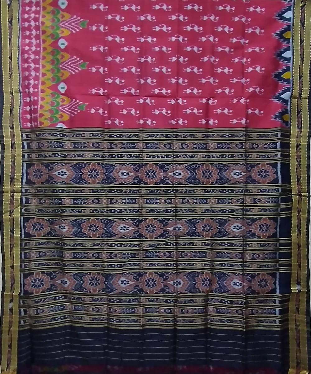 Maroon multicolor handwoven silk khandua saree