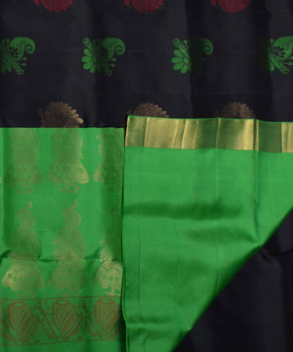 Black Green Handloom Soft Silk Saree