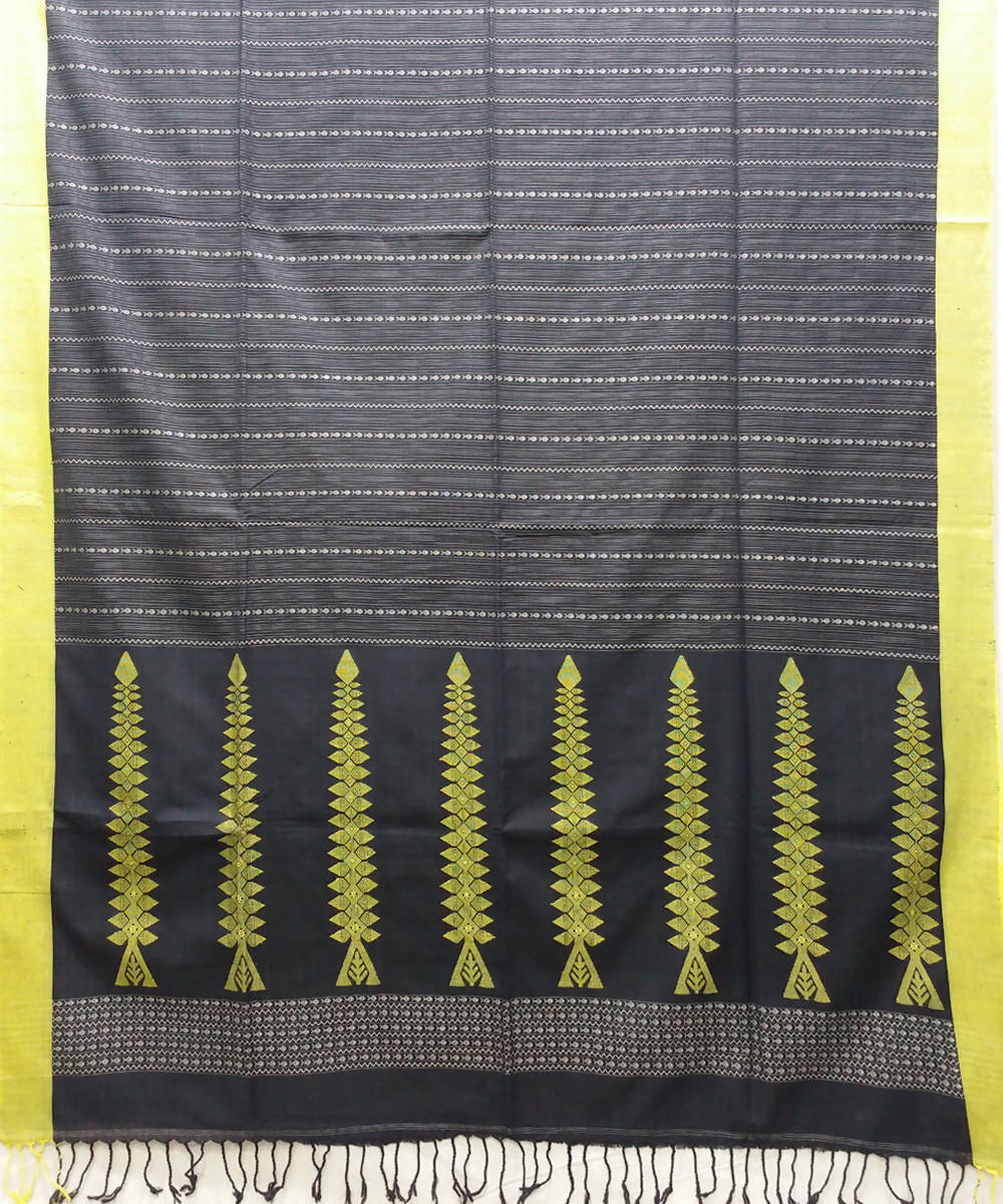 Bengal handspun handwoven cotton black and yellow saree
