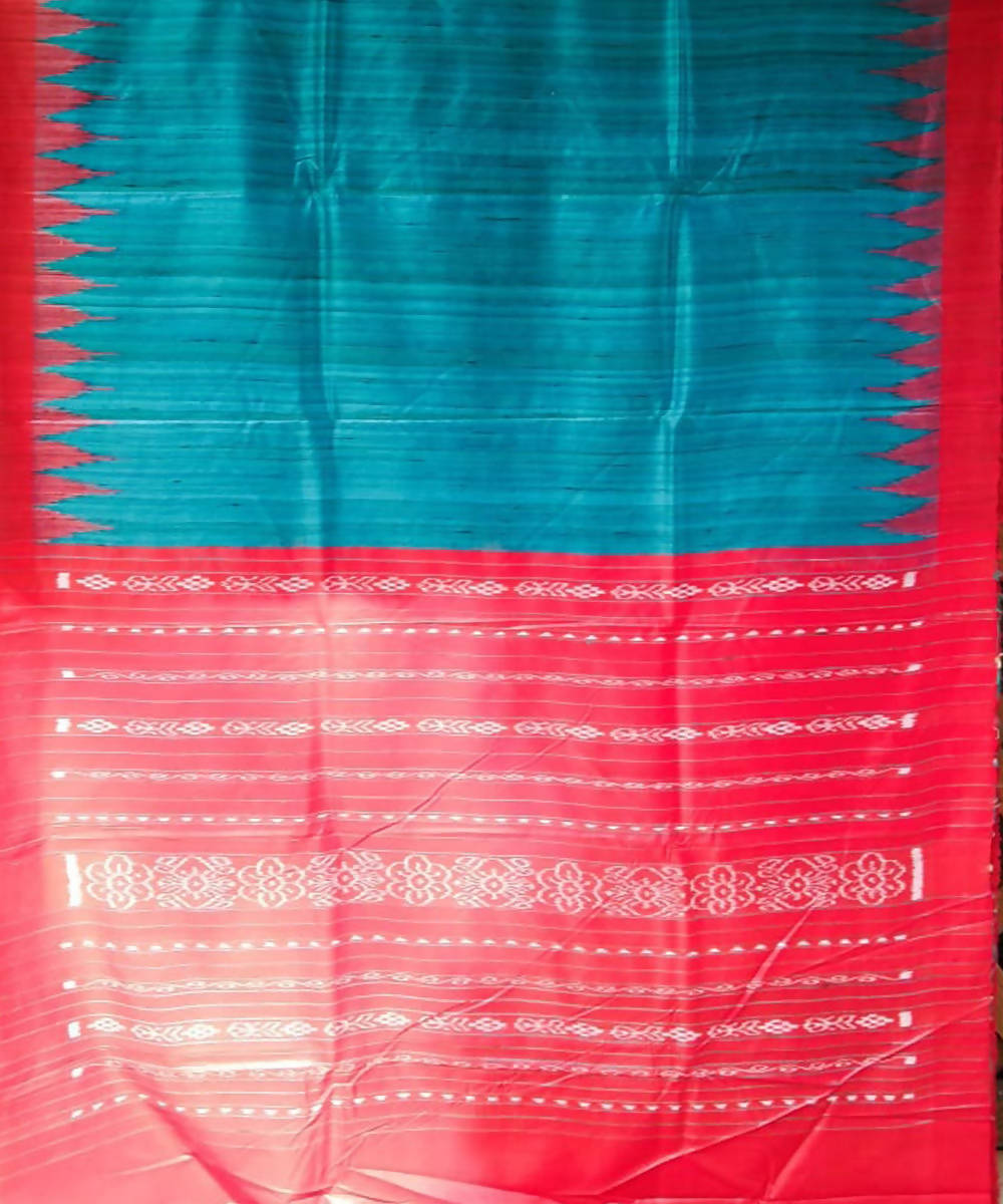 Skyblue red handwoven gopalpur tussar silk saree