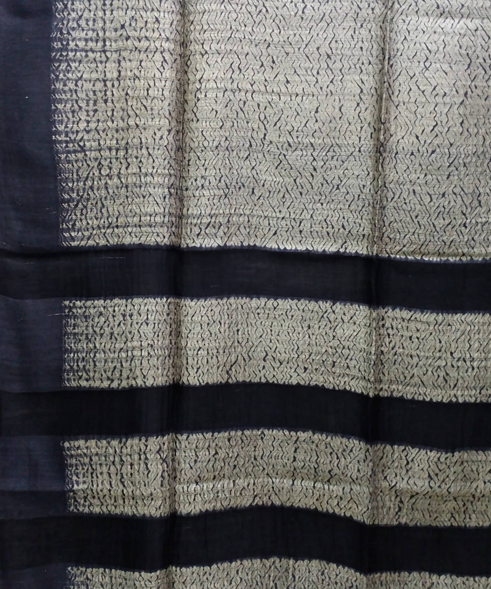 Handwoven bengal shibori silk grey and black saree