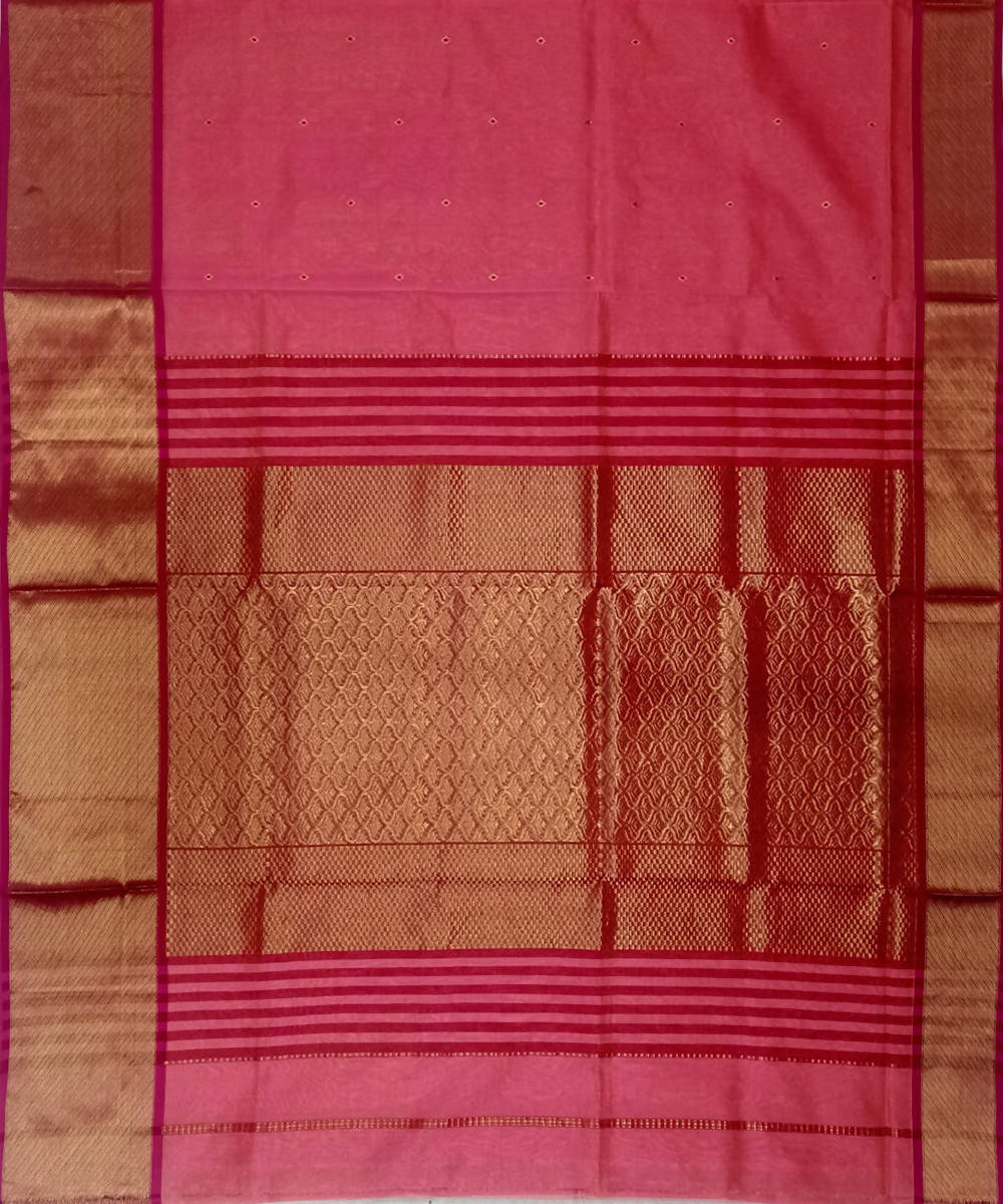 Maheshwari Handloom Pink Cotton Silk Saree