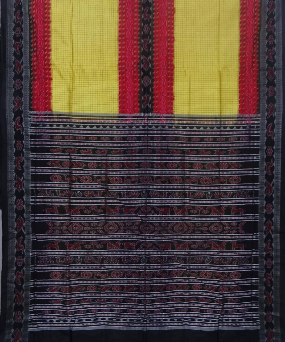 Handwoven yellow red black sambalpuri silk saree