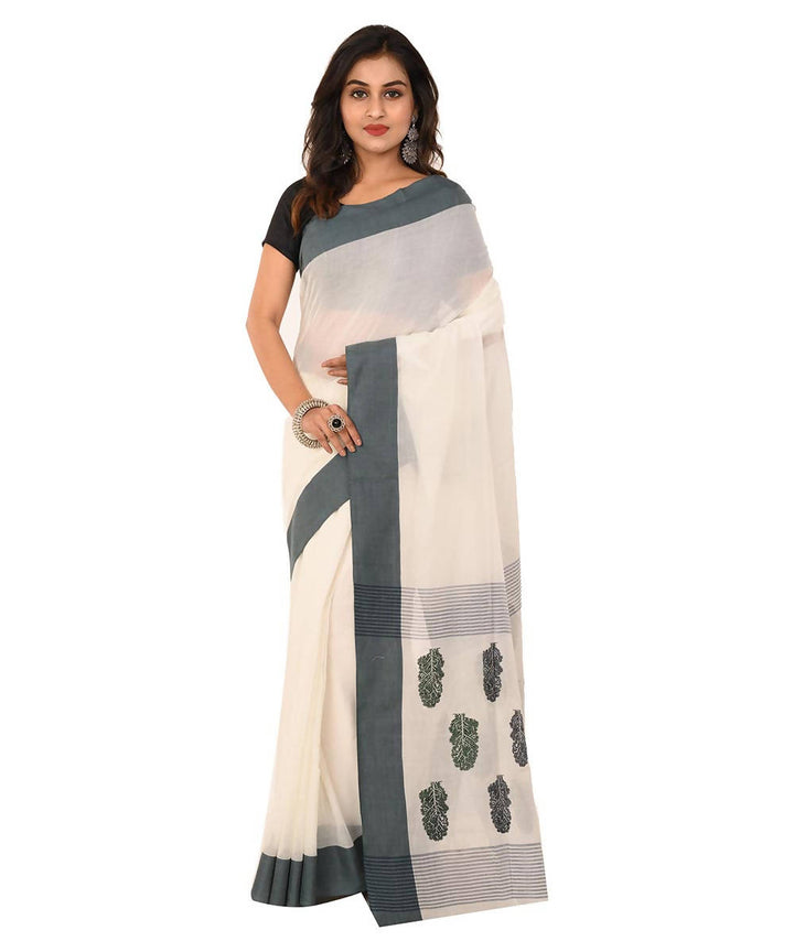 White bengal handwoven tangail cotton saree