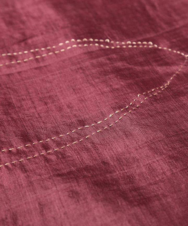 Maroon hand embroidery kantha stitch silk saree