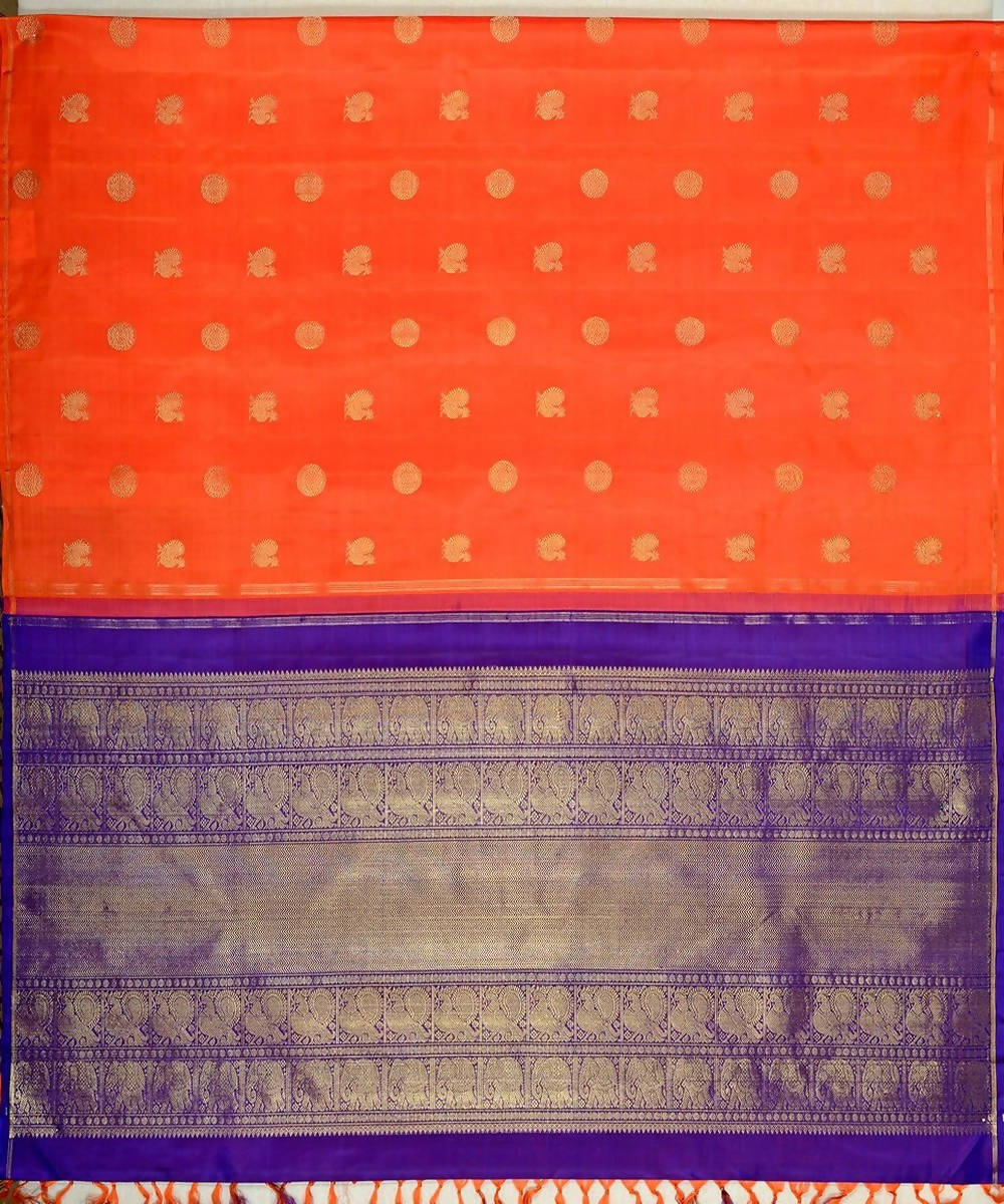 Orange and blue purple handloom kanjivaram bridal silk saree
