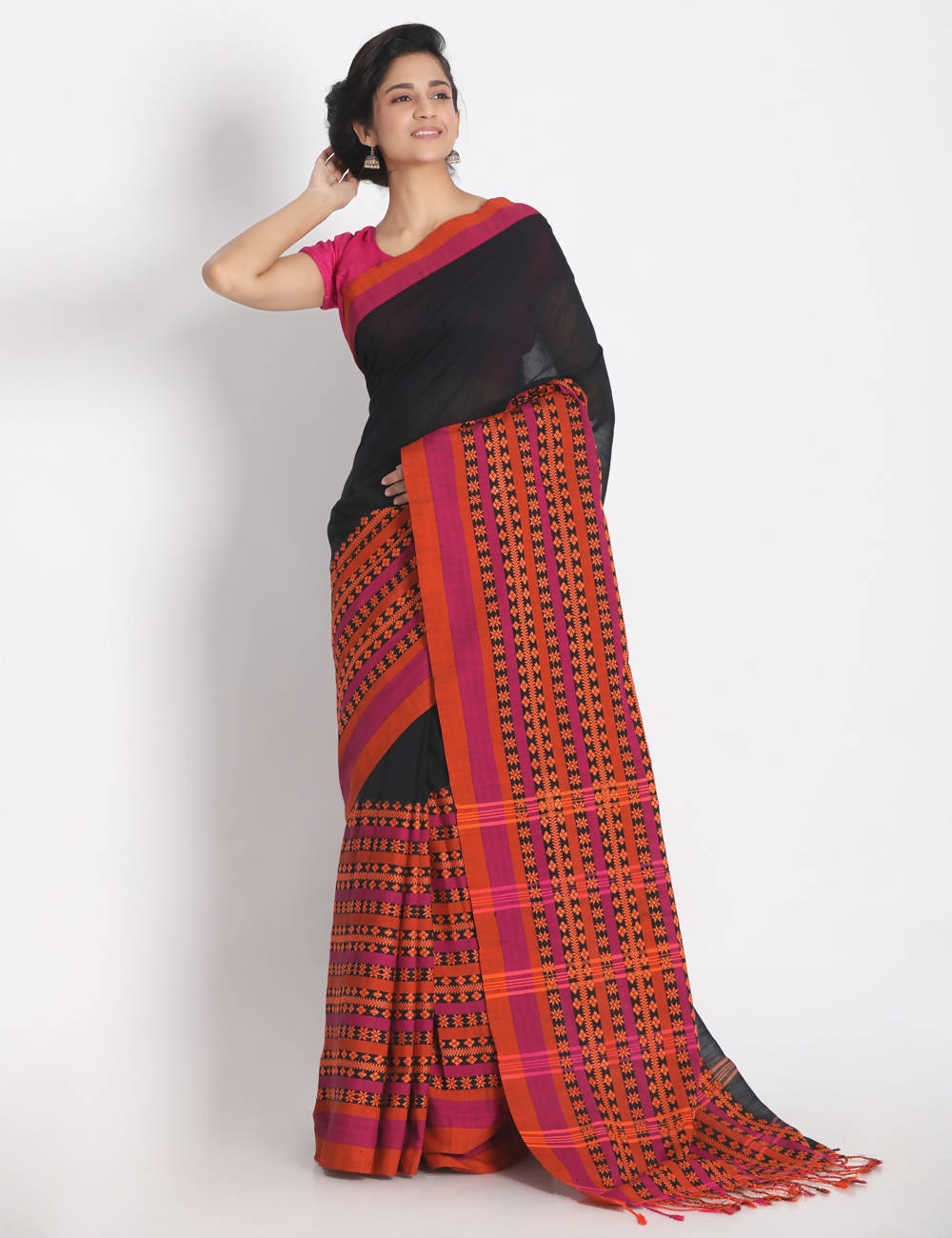 Black begampuri handspun handwoven cotton saree