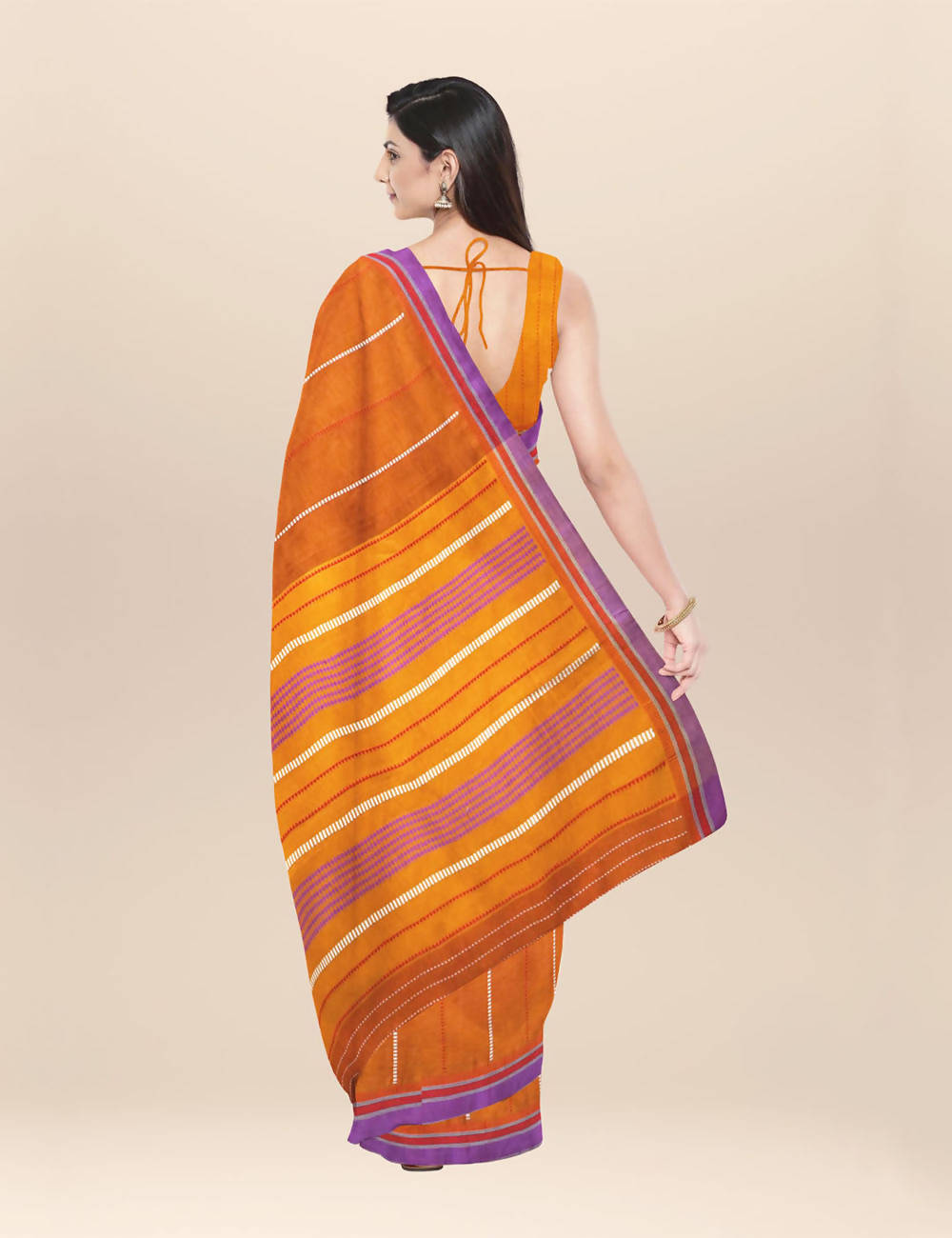 Orange handwoven cotton saree