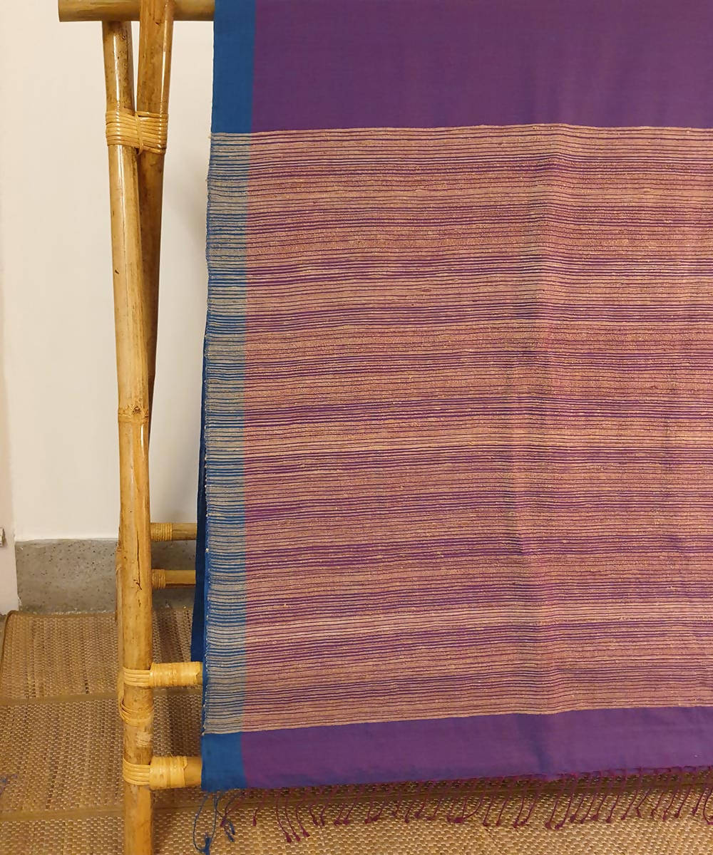Purple blue assam handloom cotton and ghiccha saree
