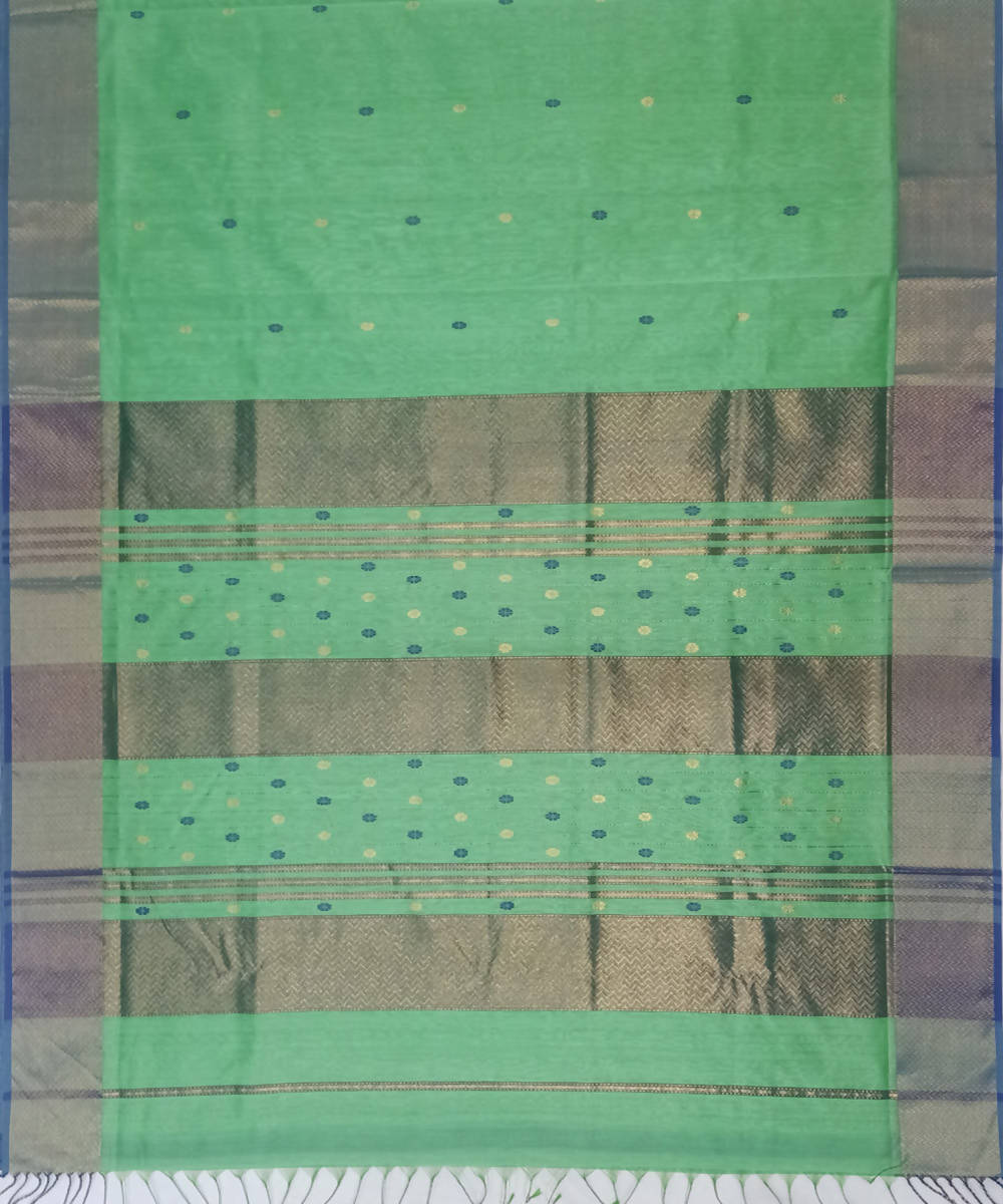 Maheshwari Aquamarine Green Handloom Cotton Silk Saree