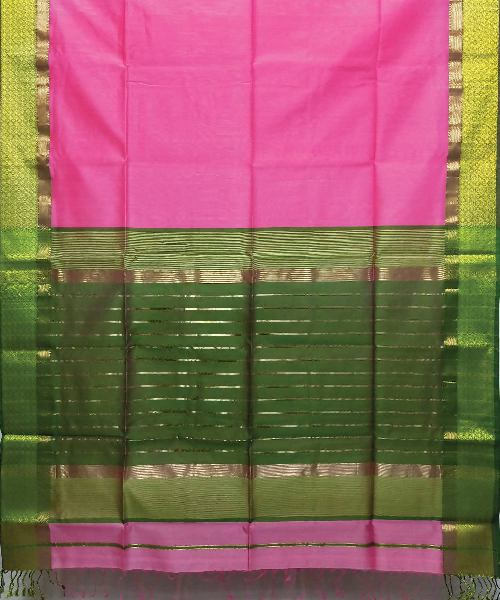 Pink and green handloom cotton silk maheshwari saree