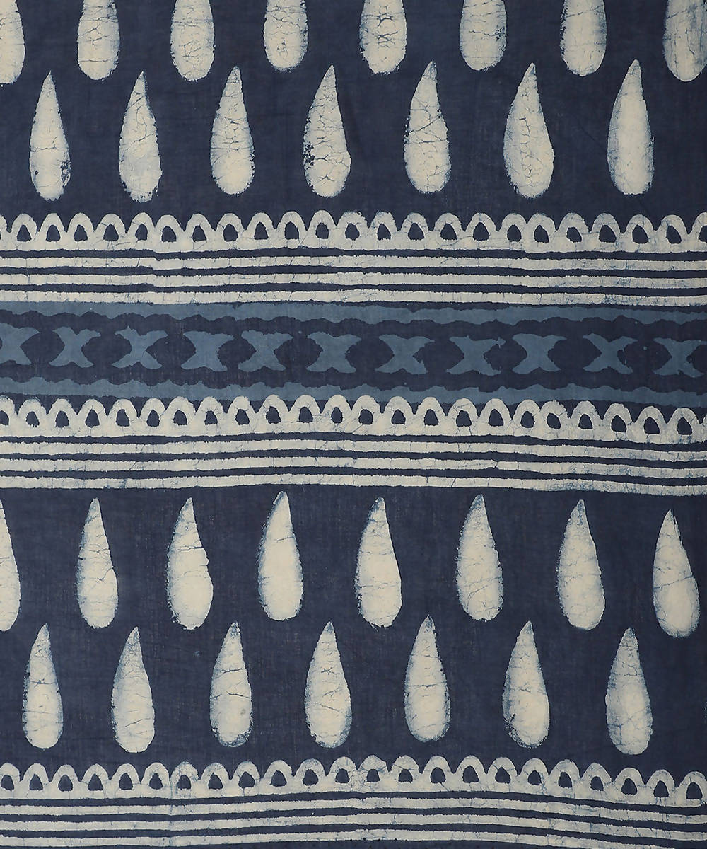 Indigo White Hand Printed Cotton Saree