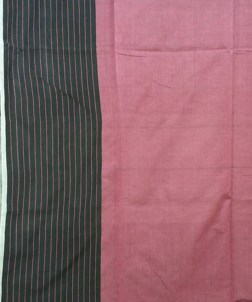 Pink Black Handspun Handwoven Cotton Saree
