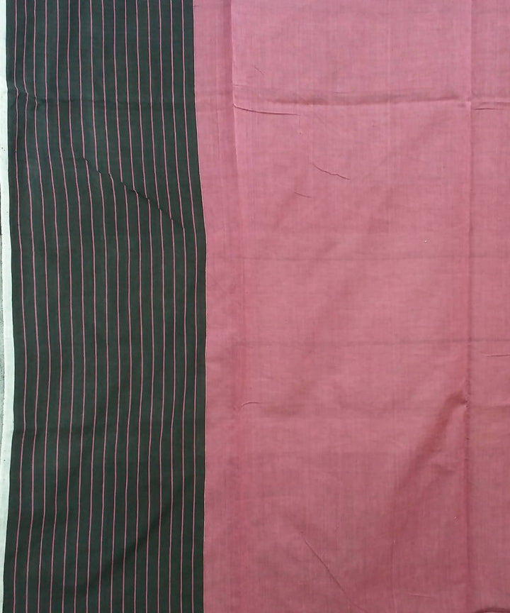 Pink Black Handspun Handwoven Cotton Saree