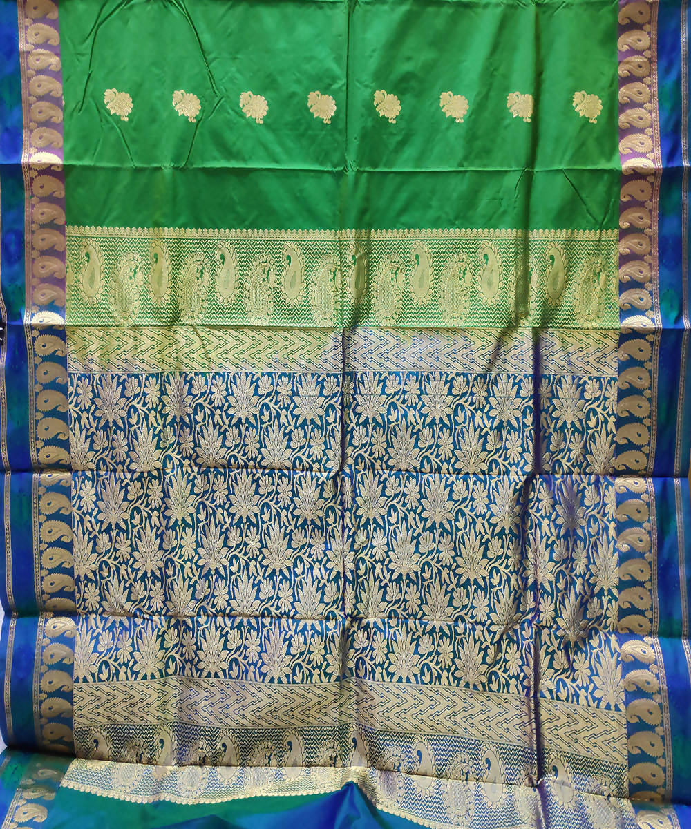 green handwoven venkatagiri silk saree with jacquard border