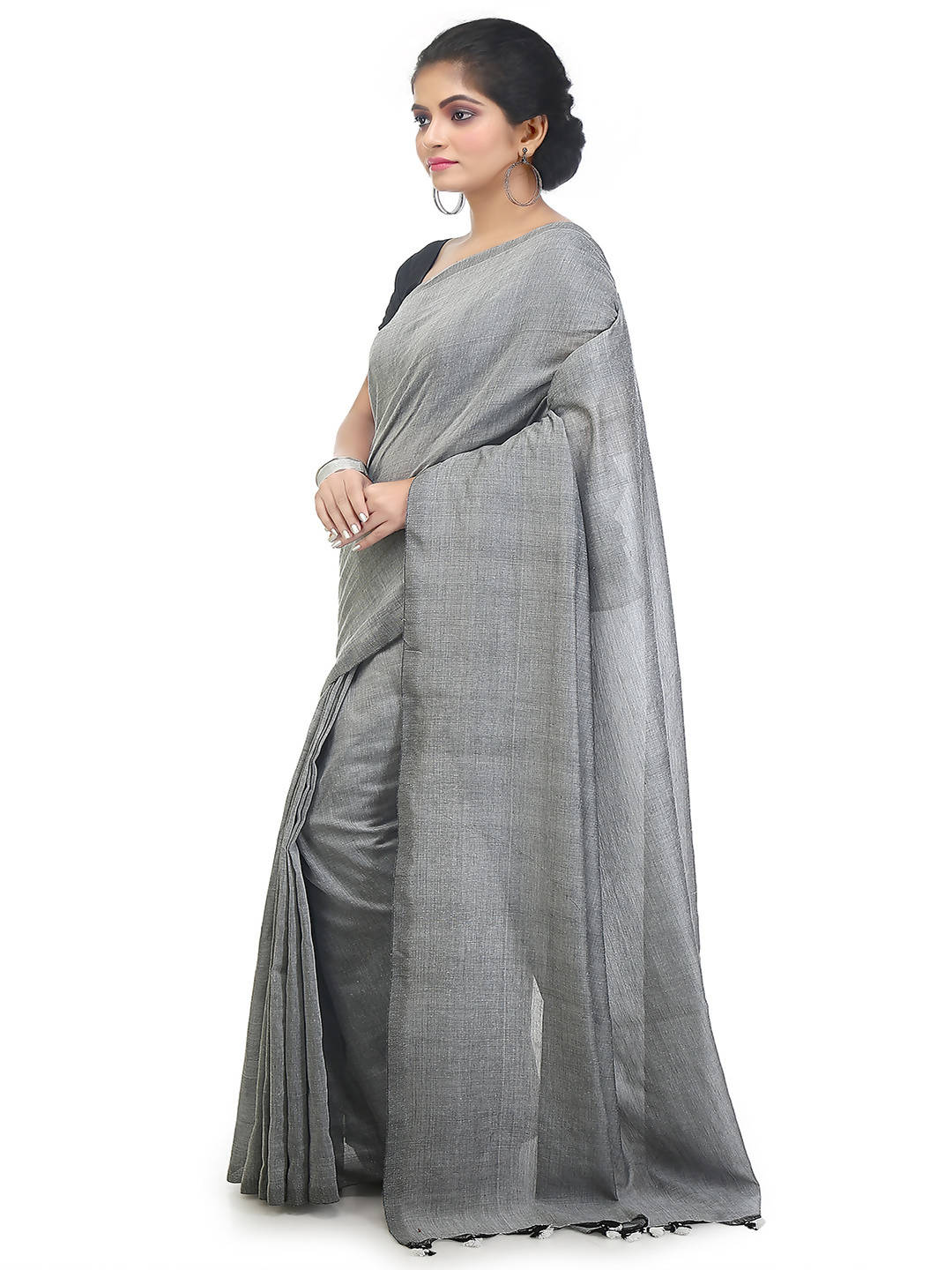 Grey bengal handloom pure cotton saree