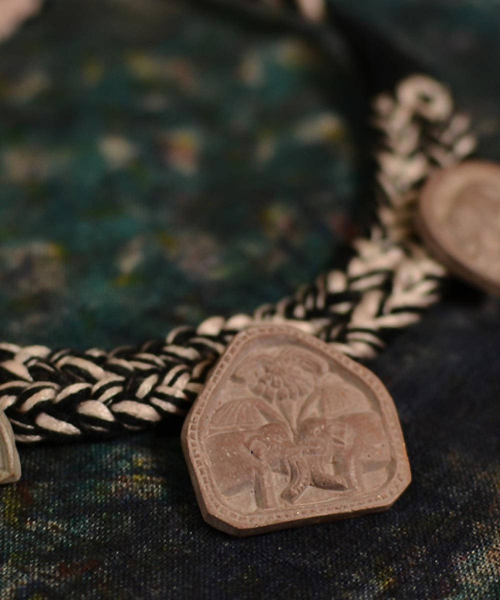 Hand carved double elephant tara stone choker necklace