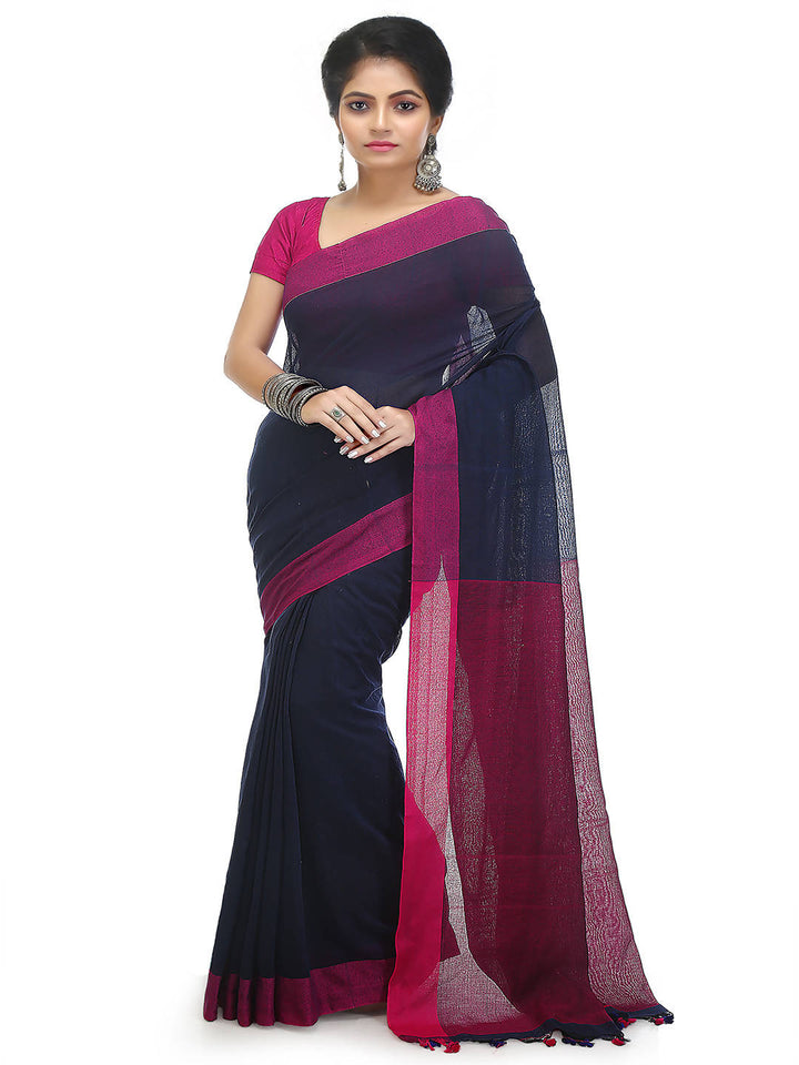Blue pink bengal handloom pure cotton saree