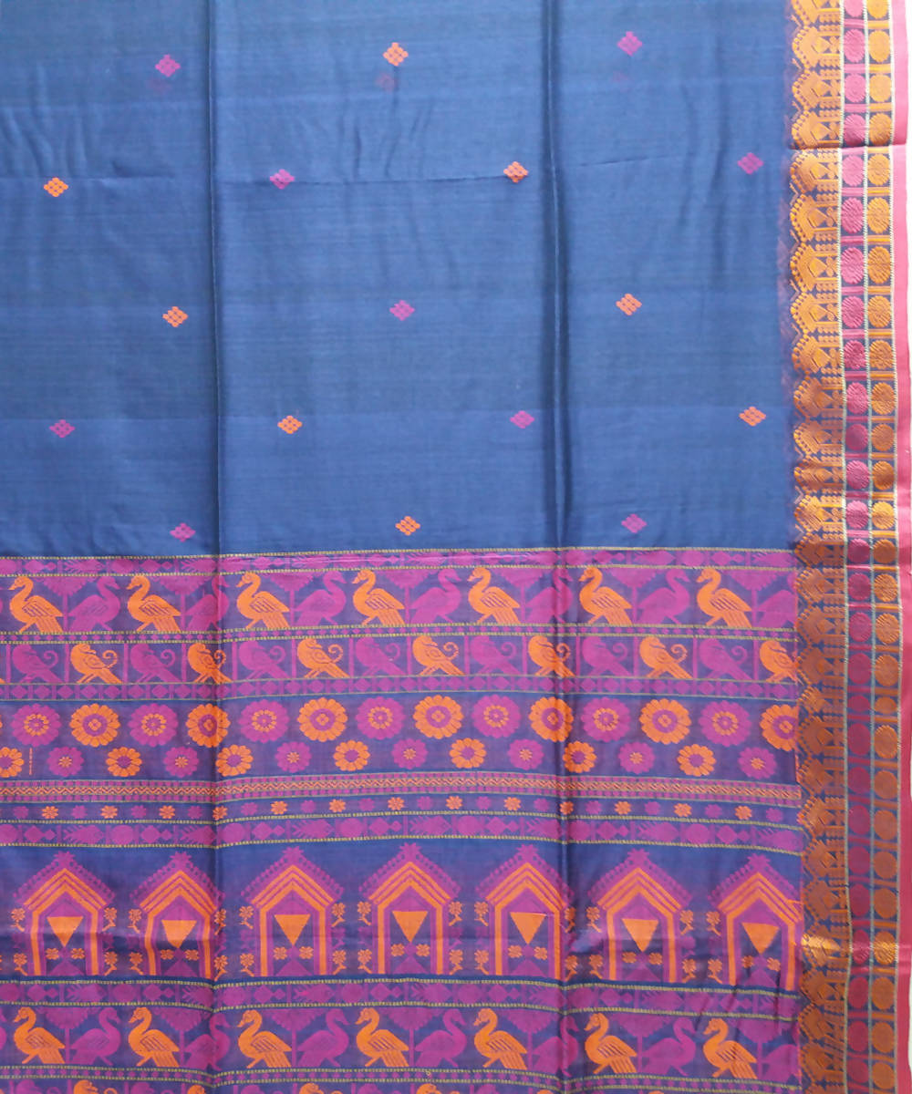Handwoven bengal navy blue cotton saree