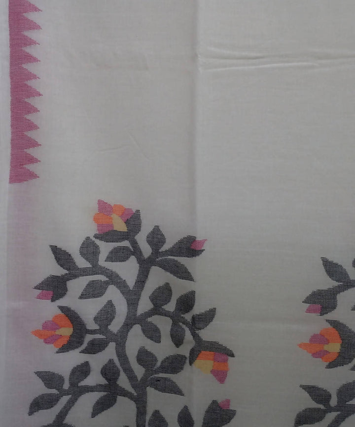White Handloom Mulmul Cotton Jamdani Bengal Saree