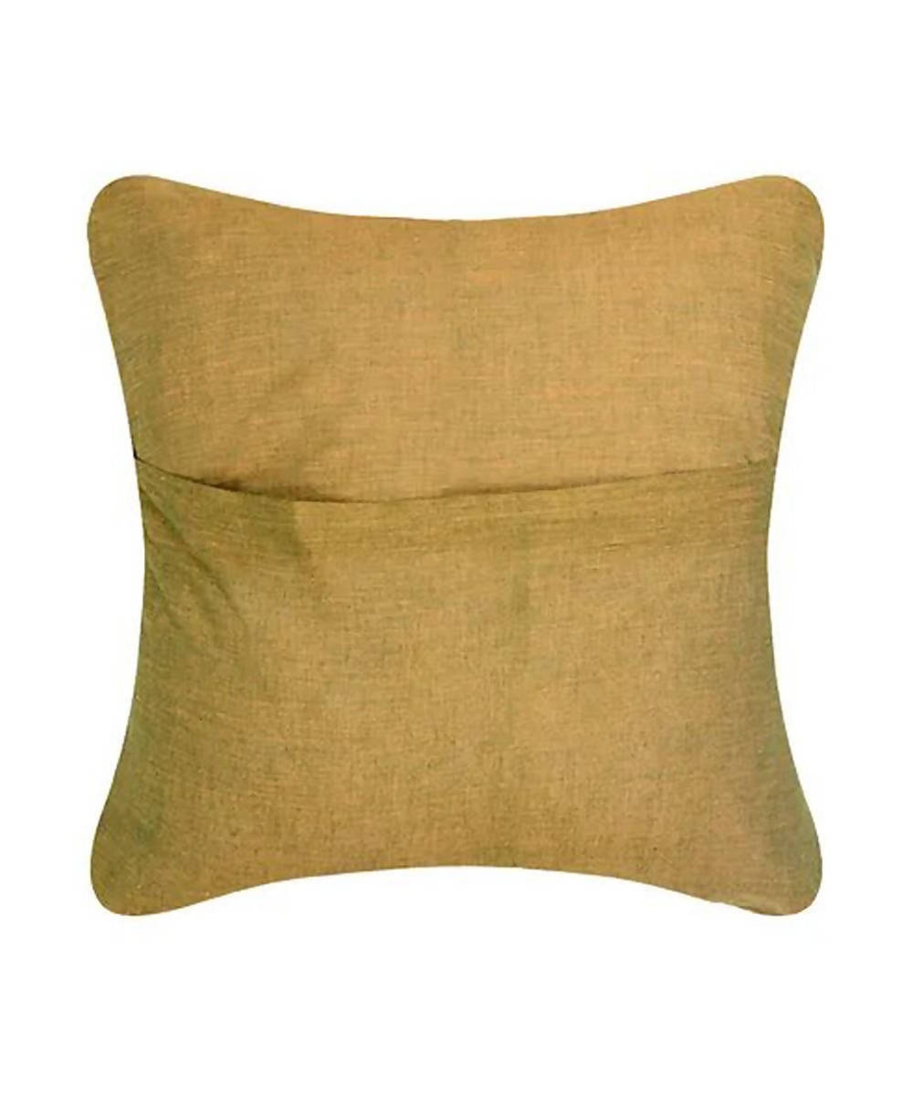 Yellow green silk baluchari cushion cover
