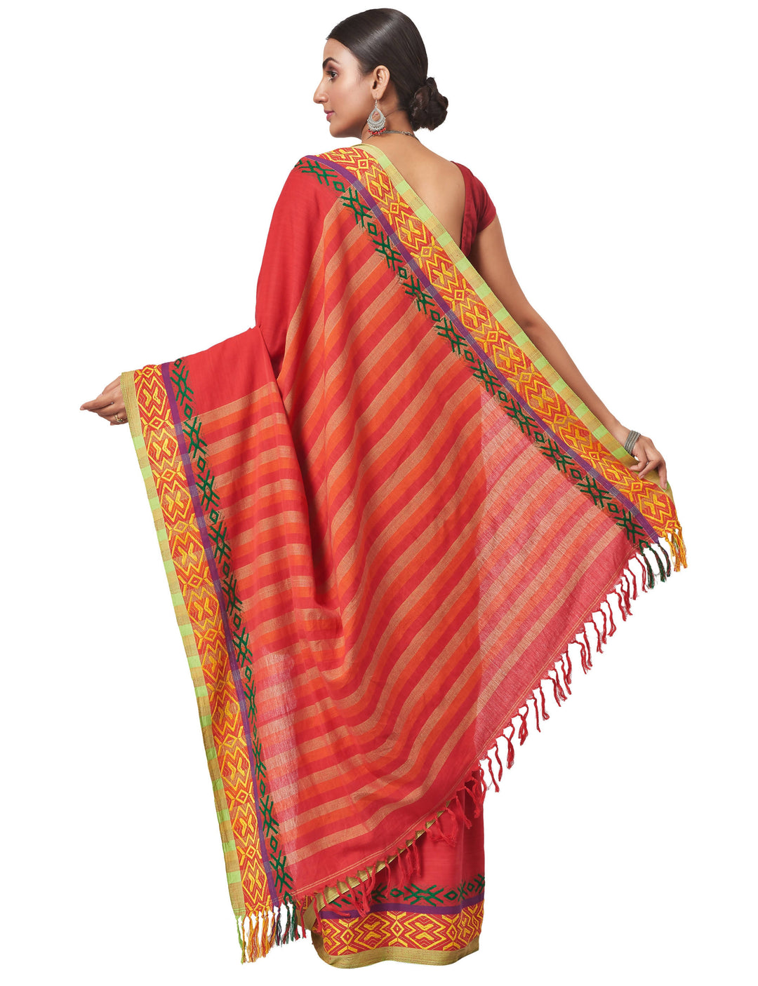 Biswa bangla handwoven red dokhna cotton saree