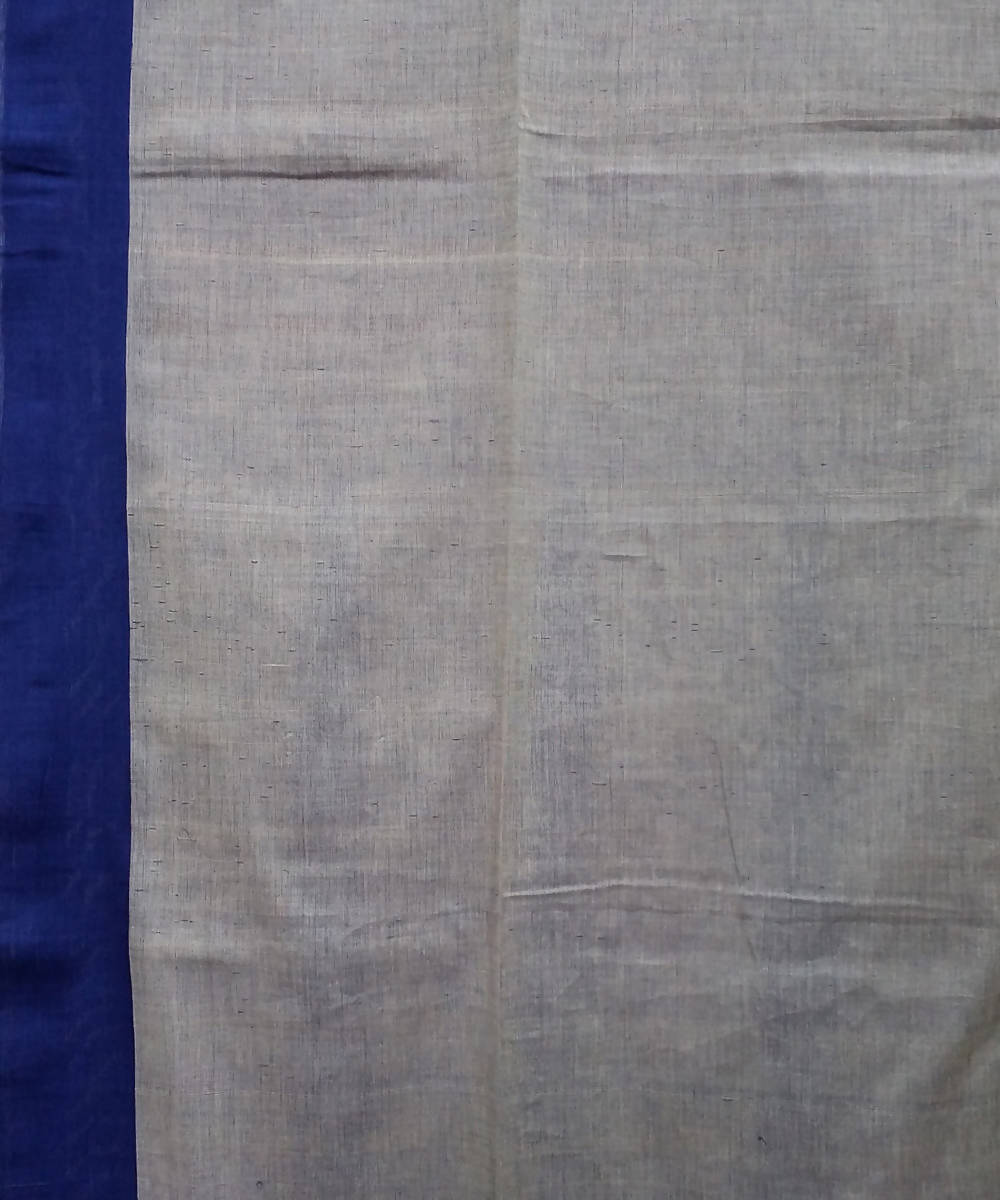 Beige Blue Cotton Handspun Handwoven Saree