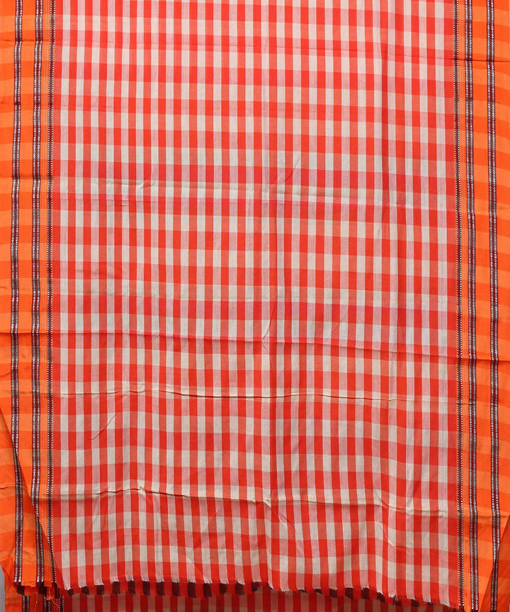 orange white checks handwoven gomi teni border ilkal saree