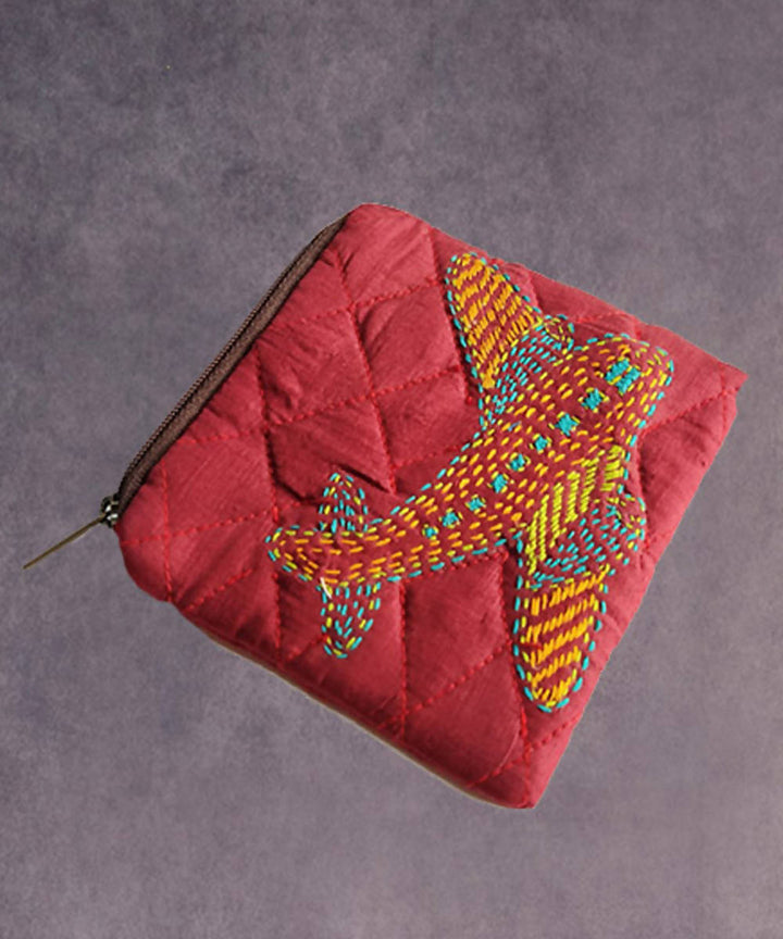 Pink hand made kantha stitch silk coin purse