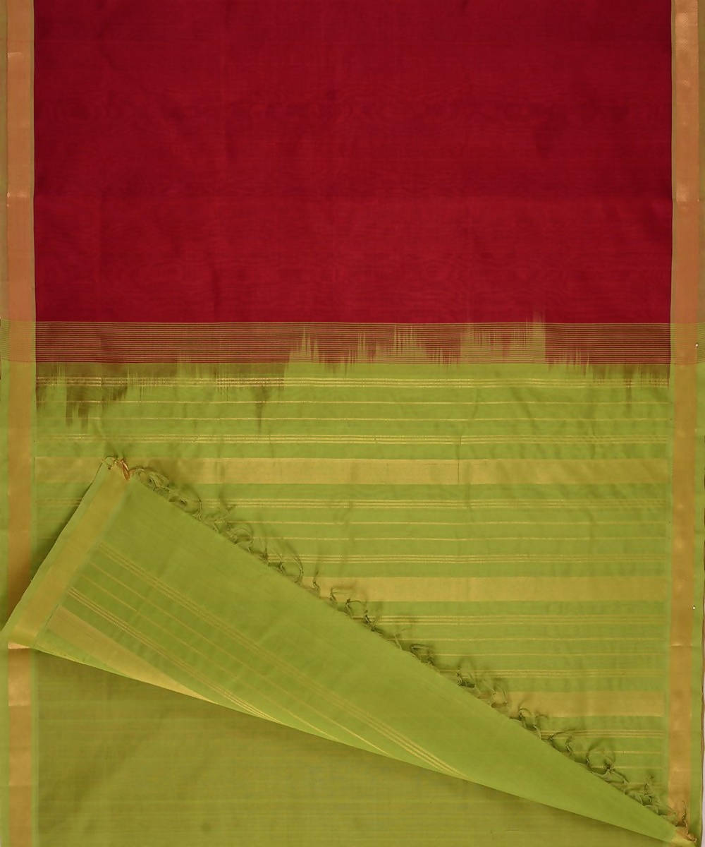 Dark red kanjivaram silk cotton saree with green border