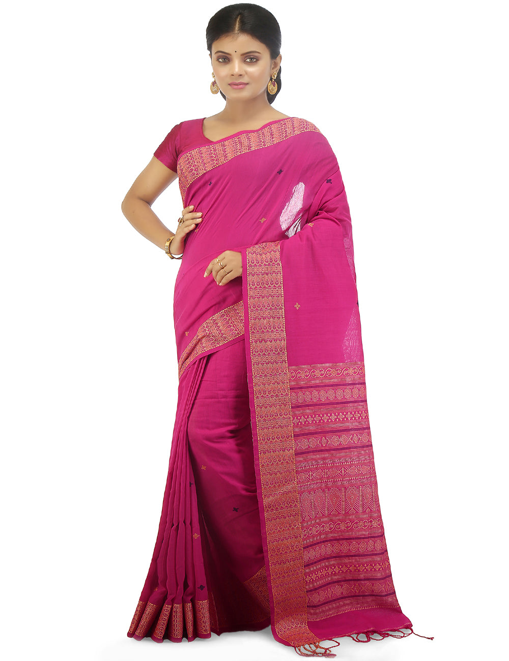 Pink handwoven cotton bengal saree