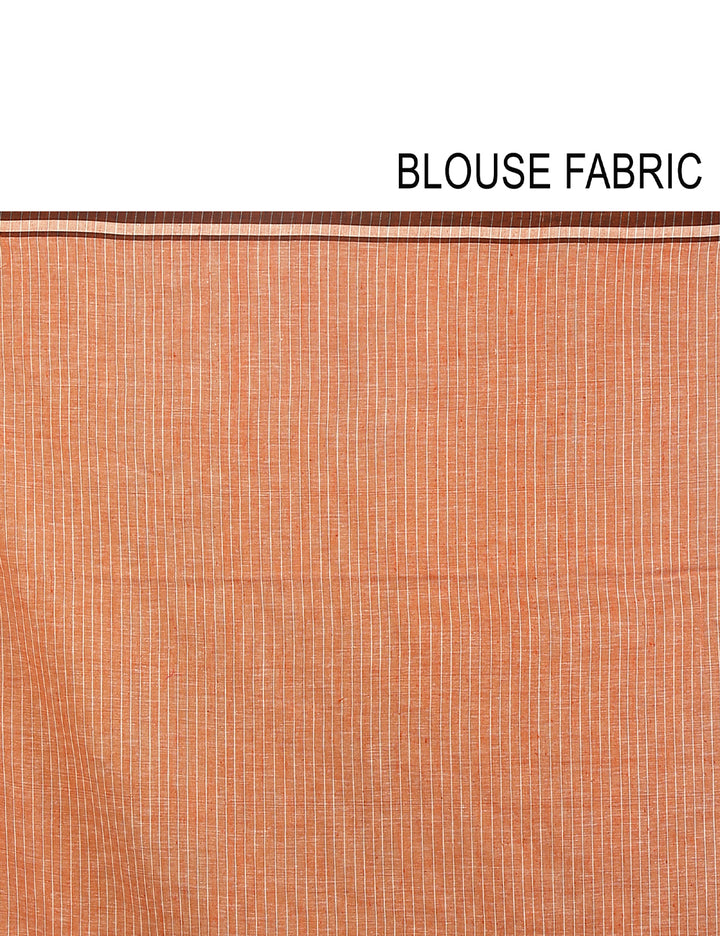 Pale orange handwoven cotton bengal saree