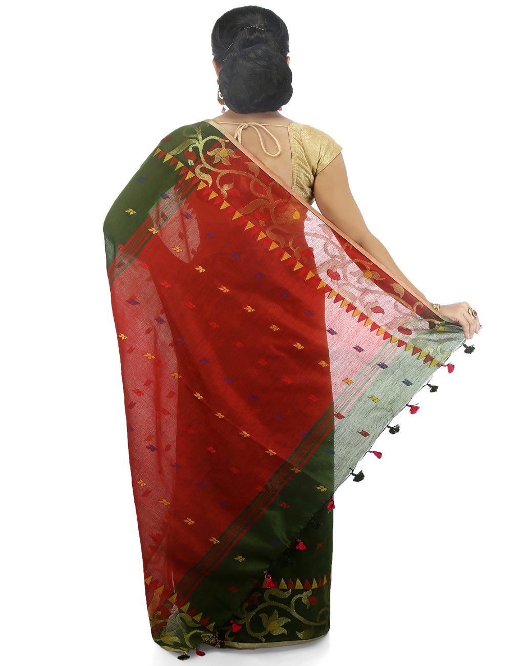 Green handloom art silk and cotton bengal saree