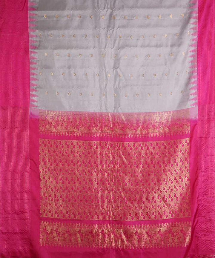 Grey pink handwoven gadwal silk saree