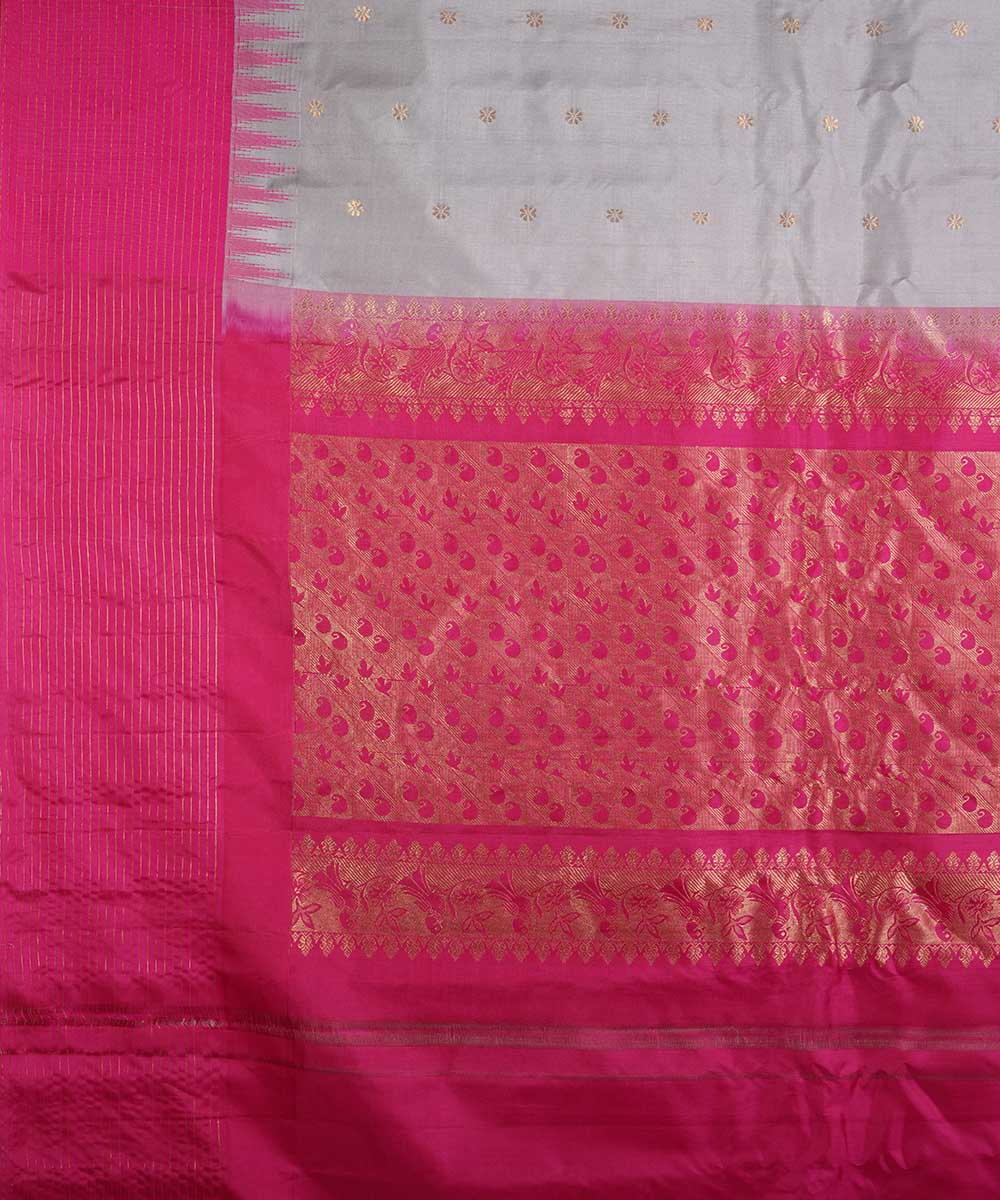 Grey pink handwoven gadwal silk saree