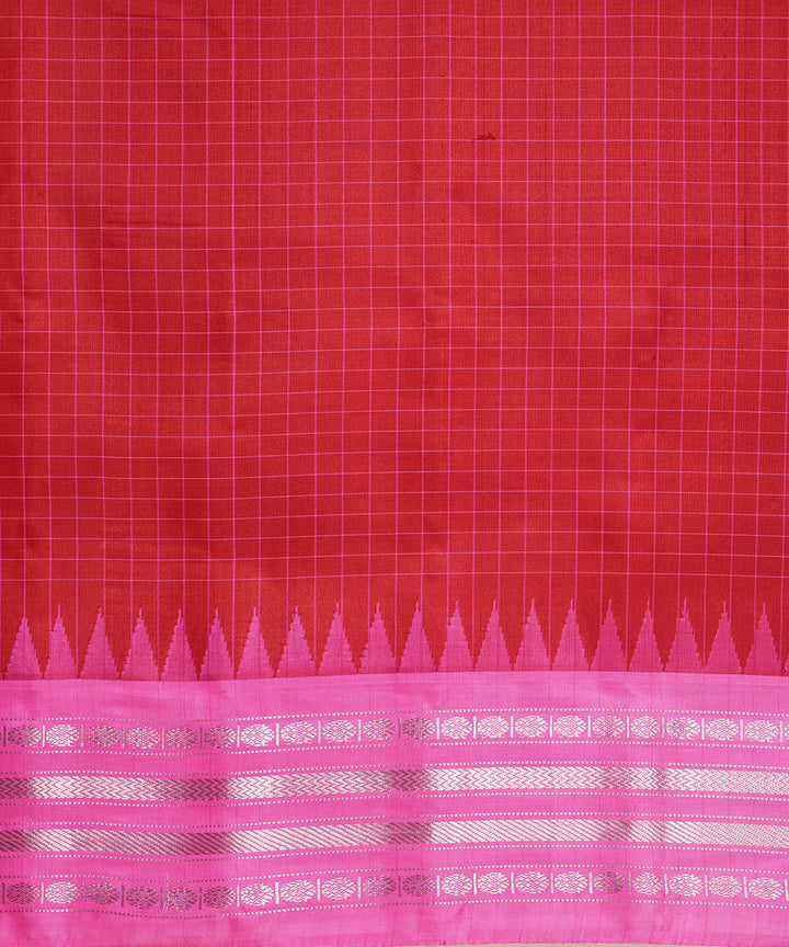 Red pink handwoven gadwal silk saree