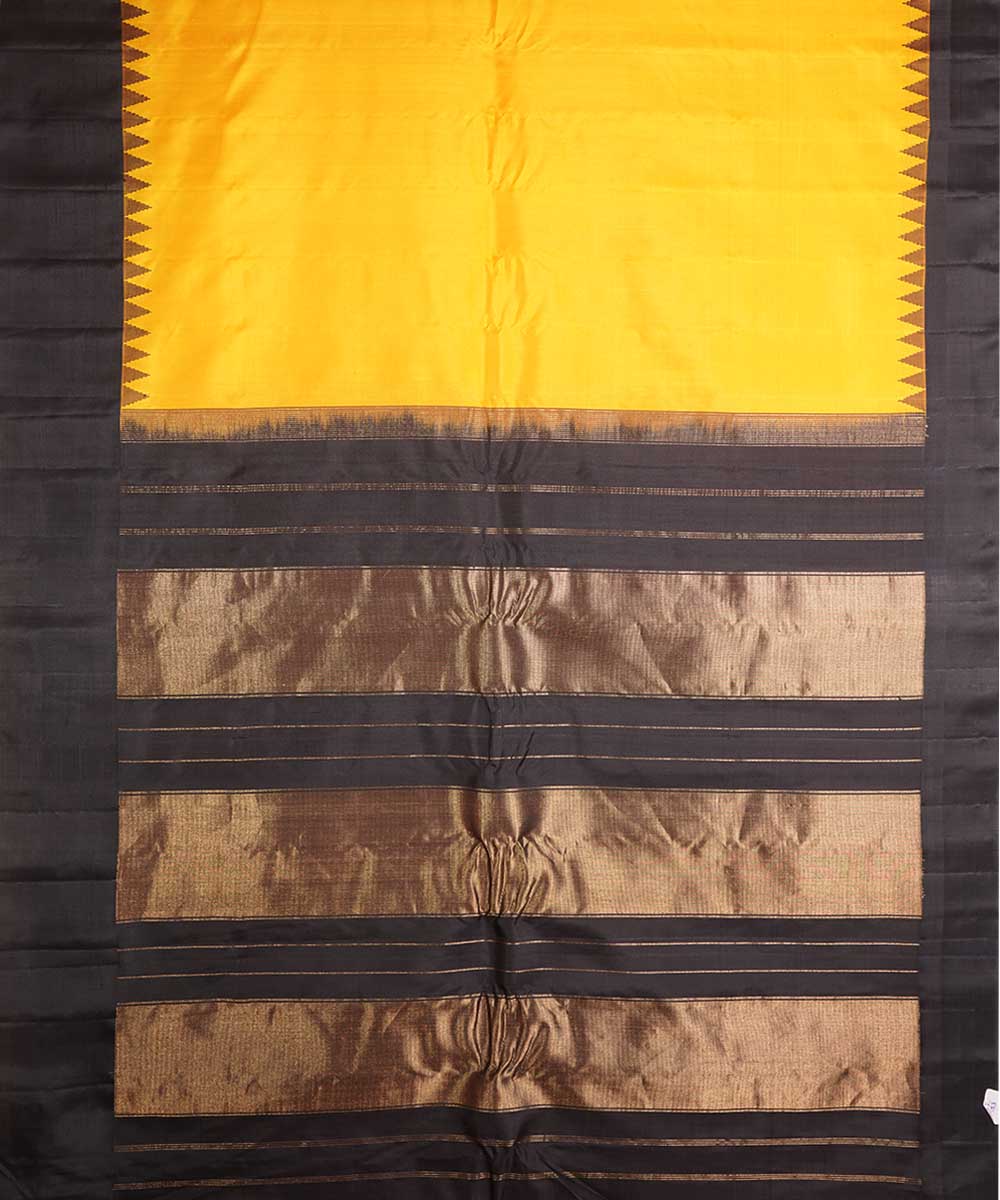 Yellow black handwoven gadwal silk saree