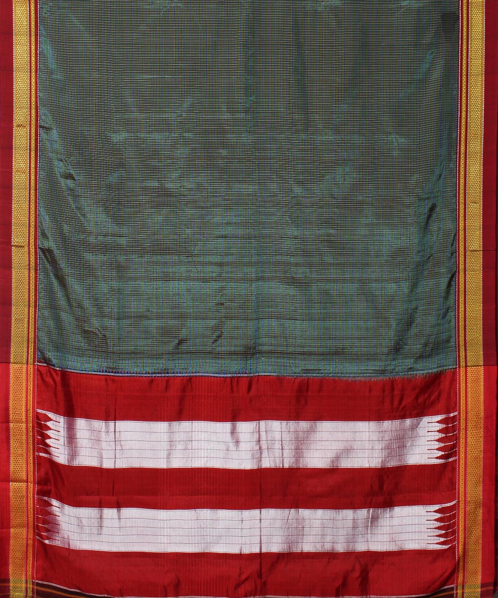 Grey red handwoven cotton art silk chikki paras border ilkal sari