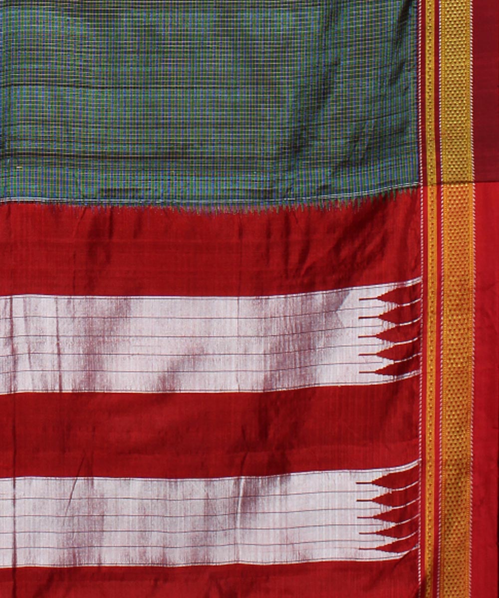 Grey red handwoven cotton art silk chikki paras border ilkal sari